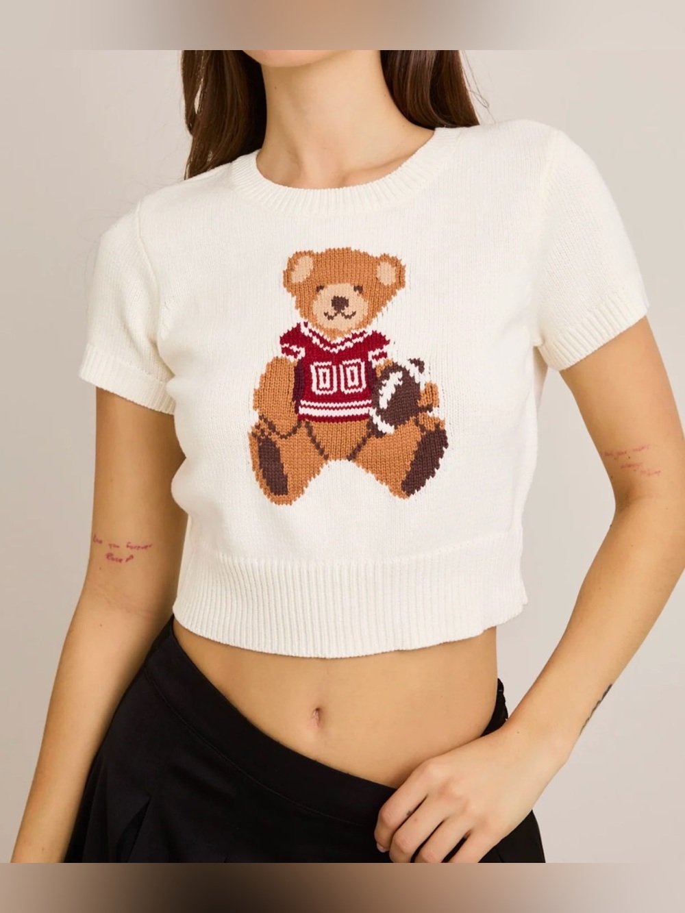 Sixteen Teddy Bear Knit Cropped Top